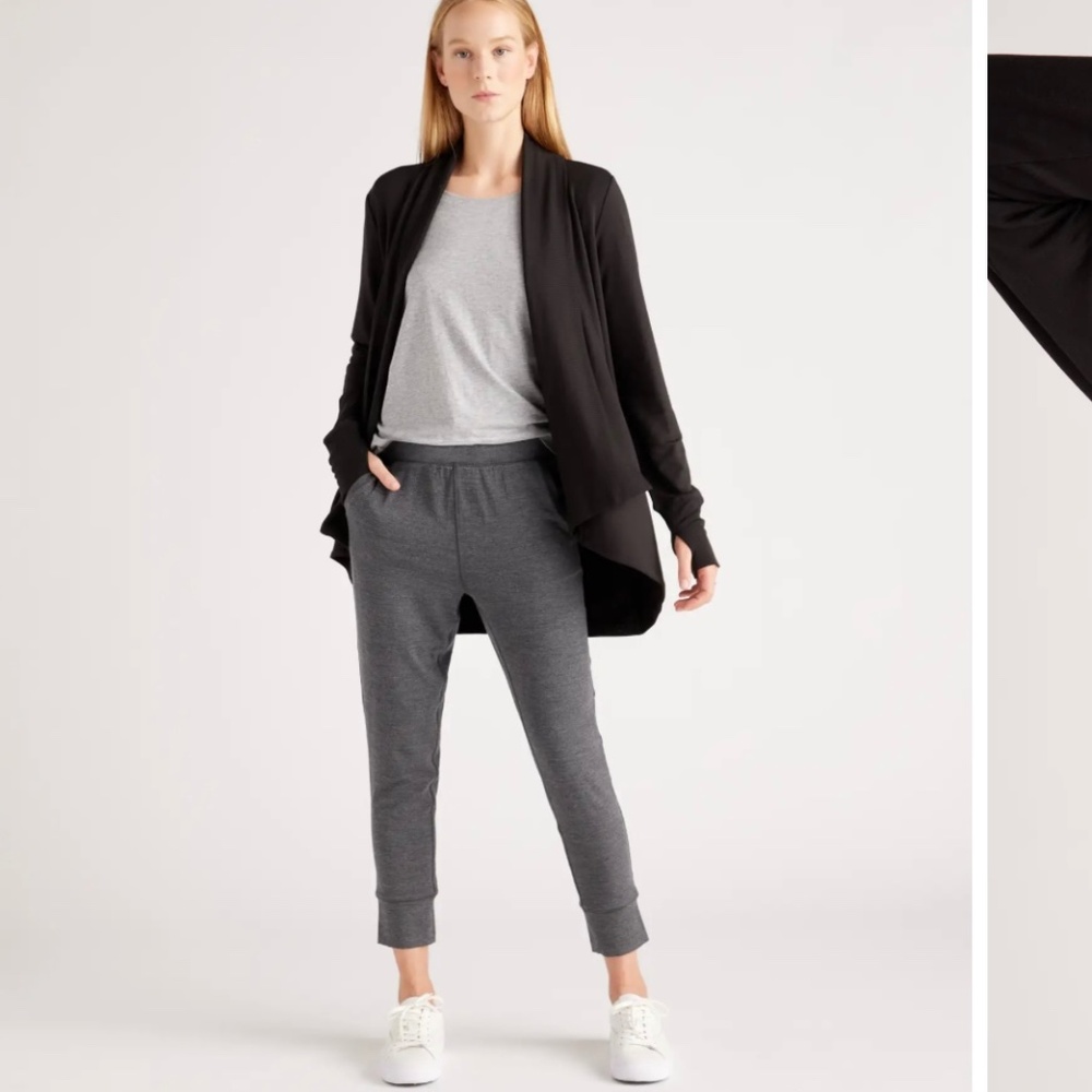 Quince Black Draped Open-Front Cardigan